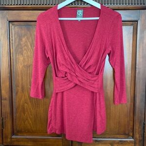 Anthropologie One September Precious Pleats stretch faux wrap top Raspberry